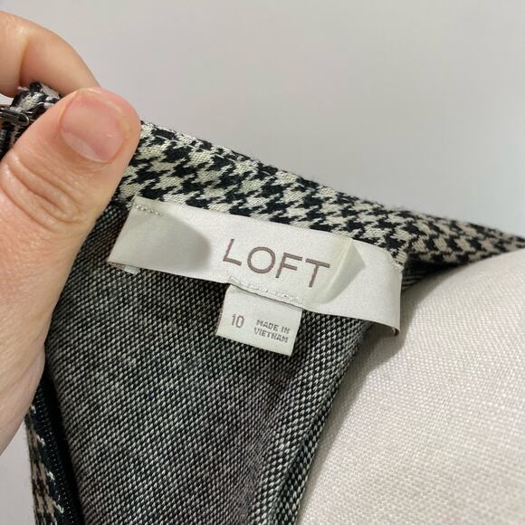 Loft Houndstooth Ruffle Posh Trim Mini Dress Black and White Size 10 - Picture 6 of 11